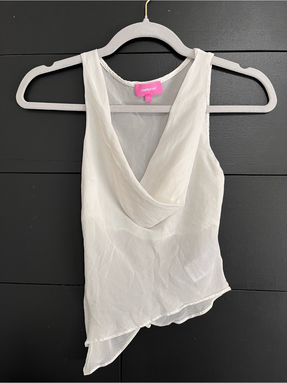 EDIKTED White Sheer Cowl Neck Going Out Tank Top Blouse Women’s Sz XS EUC